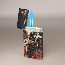 American Soldiers Cool,Butane Jet Torch Lighter,Refillable Windproof Flame Torch Lighters,Adjustable,Long,BBQ Candles Camping (No Gas)