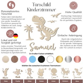 Personalisiertes Türschild Kinderzimmer mit Name – Dino – Holz Namensschild - Personalisierte Baby Zimmer Dekoration - Namensschild Kinderzimmertür & Holzbuchstaben Kinderzimmertür (Dino)