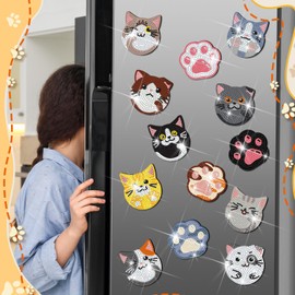 Frienda 30 Pcs Diamond Magnets Fridge Magnet Diamond Art Magnets Fridge Stickers Refrigerator Diamond Art Kits for DIY Home Decors Cabinet Refrigerator Adults(Cat)
