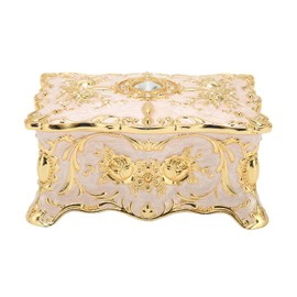 Vintage Jewelry Box White Golden Trim Rectangular Trinket Decorative Storage Box for Women Girls