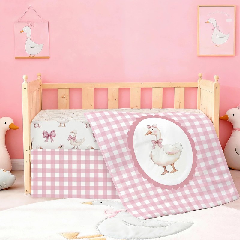 3 Pcs Bear Crib Bedding Set Nursery,Pink,Silly Goose