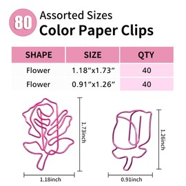 Luggspa 80 Pcs Cute Flower Paper Clips Set, Floral Paper Clips for Office Supplies Organization (Flower Shape 3)