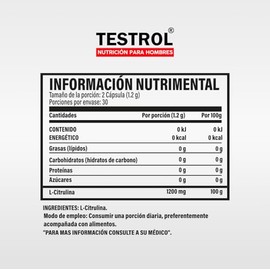 Testrol  L-Citrulina Essential 1200 mg  Apoyo Natural a la Circulacin y Vasodilatacin  Precursor de xido Ntrico  60 Cpsulas                           