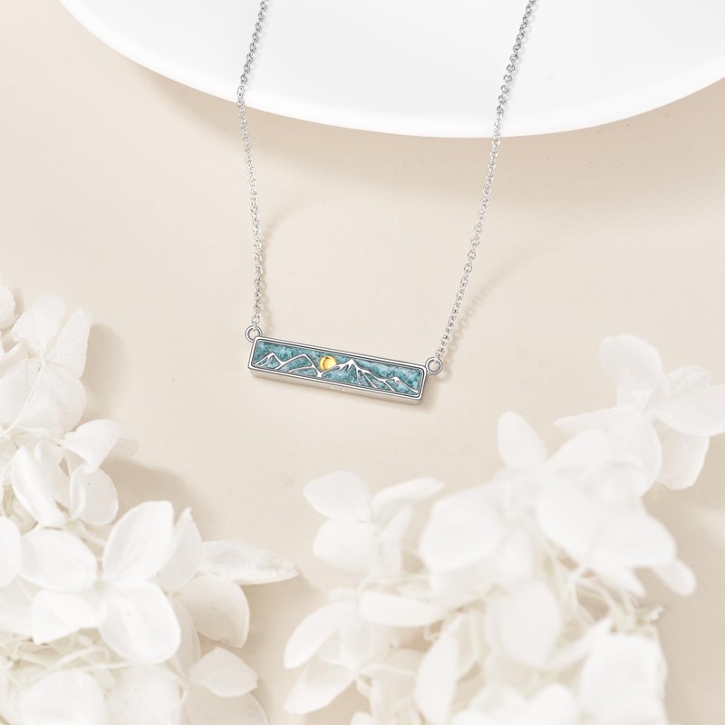Mountain Necklace Sterling Silver Turquoise Mountain Pendant Teardrop Jewelry Gifts