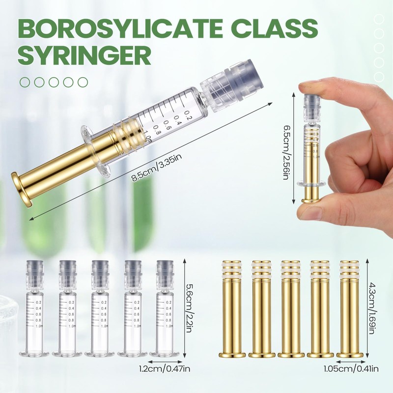 Nuanchu 20 Pcs 1ml Borosilicate Glass Syringes with Gold Metal
