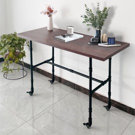 IFYISUN Industrial Pipe Table Leg Set with Casters,Black Rustic Metal Pipes for Coffee & End Tables, Desks,Vintage Furniture Legs,DIY Desk Legs(L 38x W18 x H 30")