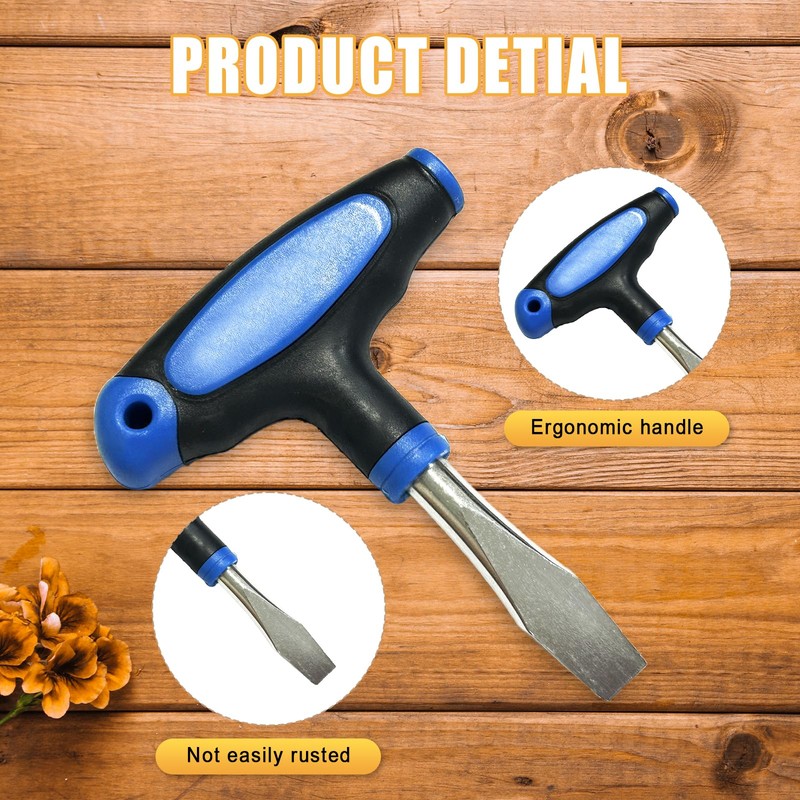 Bliceon T-Handle 12mm Flat Head Screwdriver, Easy-to-Use Slotted Tool with
