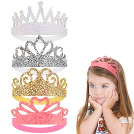 4 Pcs Glitter Tiara Headbands for Girls Elastic Princess Crown Hair Bands Stretch Sparkly Hair Bands for Toddler Girl Children