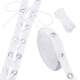 AHANDMAKER 5 Yards Eyelet Grommet Tape 0.8 Inch Wide White Grommet Tape with Steel Eyelets Ring Trim with 10M Cotton Threads for Sewing Garment Corset Shirt Dress Crafts Making