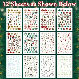 Partywind Luminous Christmas Nail Stickers, More Than 575 PCS Christmas Nail Decals Wraps for Kids and Adult, Xmas Holiday Nail Art Decorations Accessories with Snowflake (12 Sheets)