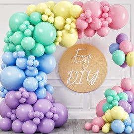 Kit de arco de globos pastel todo en 1 para decoraciones de fiesta pastel – Globos de fiesta arcoíris de primavera de Pascua para cumpleaños, decoraciones de baby shower, kit de arco de globos pastel con globos arcoíris de varios tamaños