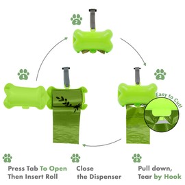 Gorilla Supply 60 Green Pet Poop Waste Bags with Green Dispenser, EPI Technology, 3 Refill Rolls