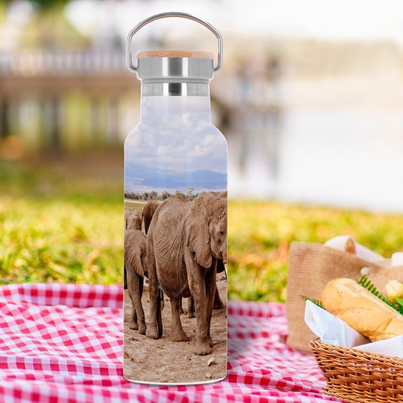 Edelstahlflasche Isolierte Thermosflasche - Elefantenhorde in der WildSavanne Tiere -