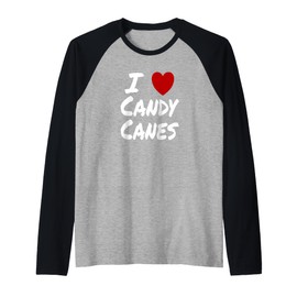 I Heart (Love) Candy Canes Winter Peppermint Christmas Raglan Baseball Tee