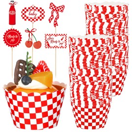 Hushee 72 Pcs She's Ready to Pop Baby Shower Decorations Include Cupcake Toppers and Paper Baking Cups Retro Soda Cupcake Picks and Liners White Red Party Decoration for She's Ready to Pop Baby Shower