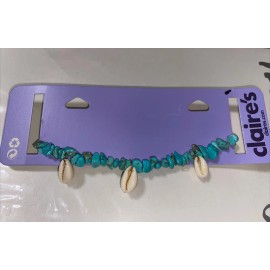 Claire’s Blue White choker seashell necklace Beach Wedding Vacation Jewelry Nwt