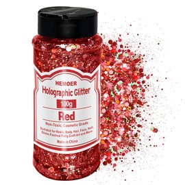 HEMOER Holographic Chunky Glitter, Red 100 g Chunky Sequins Glitter, Craft Glitter for Resin, Face, Nail, Body, Crafts, Slime Festival Party Art, Glitter Powder for Nails Glitter