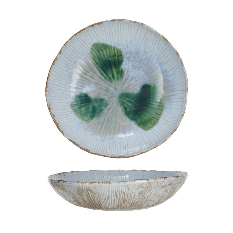 Creative Co-Op Stoneware Bowl with Reactive Crackle Glaze, Green and