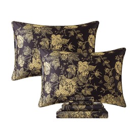 FADFAY Rose Sheets Set Full Vintage Black Gold Floral Bedding Shabby Peony Botanical Sheets Luxury Farmhouse Bedding 800 Thread Count 100% Egyptian Cotton Deep Pocket Fitted Sheet 4Pcs, Full Size