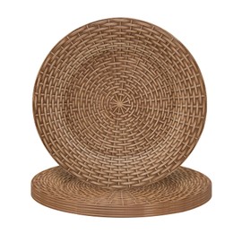 MAONAME Faux Rattan Charger Plates Set of 6, Table Chargers for Dinner Plates, 13" Round Brown Plate Chargers, Plastic Charger for Table Setting, Wedding Decor
