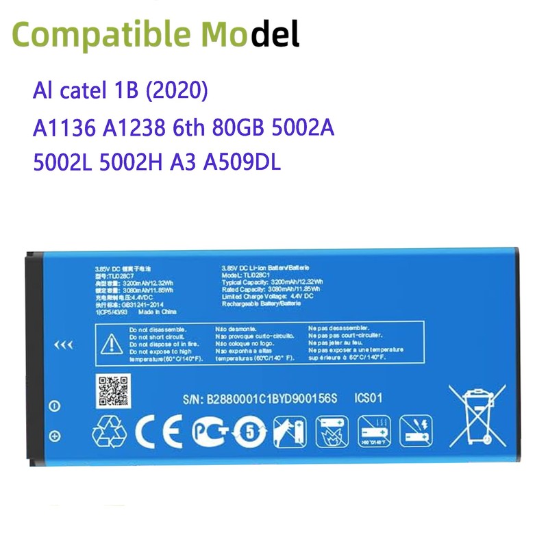 ERYNK TLi028C7 Rechargeable Battery Compatible with Alcatel 1B (2020) 5002A