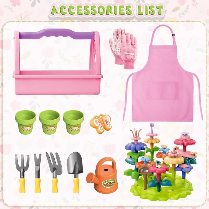 deAO Kids Gardening Play Set, 57 Pieces with Tools, Apron
