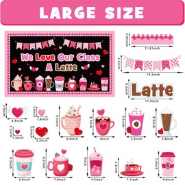Valentine's Day Latte Bulletin Board Set, Valentines Day Coffee Cup Bulletin Board Classroom Decorations Heart Latte Cutouts Home Window Wall Party Decor for Teacher(We Love Our Class A Latte)