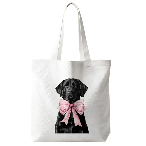 JINYO Dog Coquette Pink Bow Canvas Tote Bag for Women,