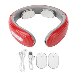 Electric Pulse Neck Massager 6 Modes 9 Strength Rechargeable Neck Massage Machine with Electrode Patches Red