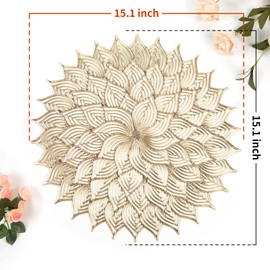 Crisjanggo Gold Placemats Set of 6 Hollow Out Round Placemats Dining Table Decoration Blooming Leaf Vinyl Table Mats for Wedding Accent Centerpiece