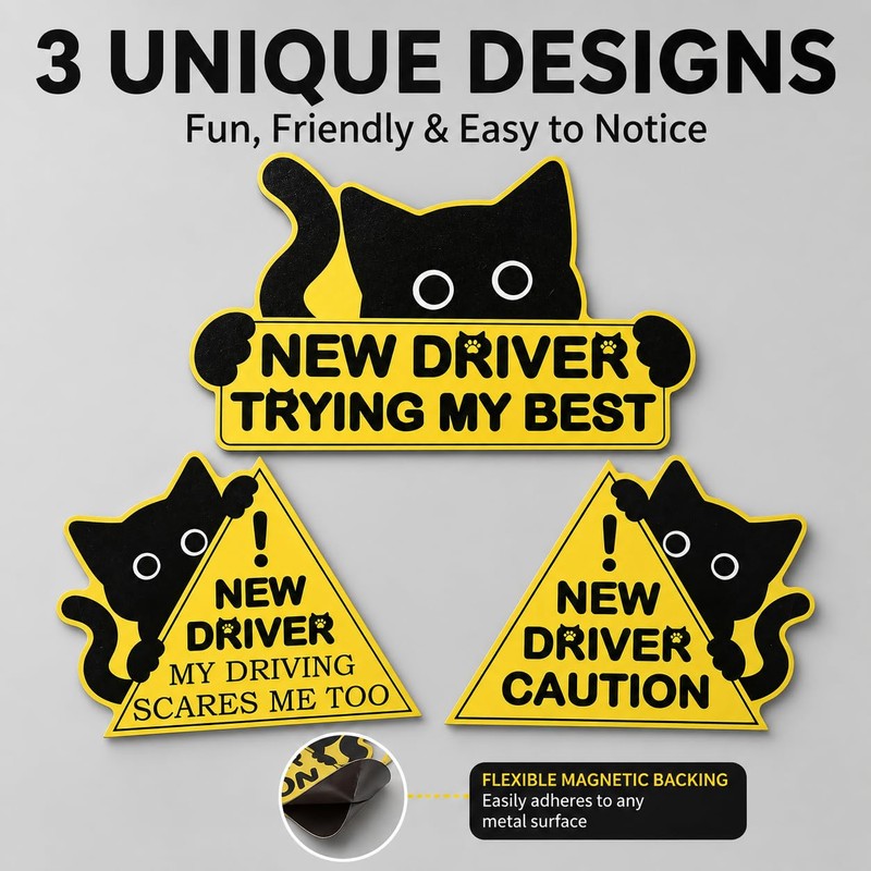 3PCS Cat Student Driver Magnet, Please Be Patient Car Signs