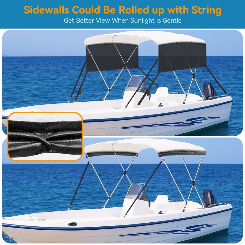 Detachable Clip in Bimini Top Mesh Sidewalls, Boat Sun Shade