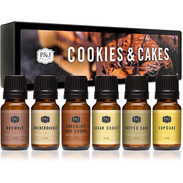 Cookies & Cakes Set of 6 Premium Grade Fragrance Oils - Chocolate Chip Cookie, Sugar Cookie, Cupcake, Brownie, Snickerdoodle, Coffee Cake