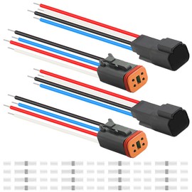Xiatiaosann 2PCS Automatic Waterproof DT Series Wire Connector Deutsch 4-Pin 16 AWG Male & Female Wire for Car/Truck/Boat LED Light Bar with Heat Shrink Tubing