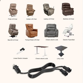 5FT Power Cord for Recliner Chair, Recliner Cable Power Splitter, 2 Pin Splitter Y Cable Replacement Power Supply, 2 Motors to 1 Power Supply for Okin Limoss Lazboy Pride Catnapper Electric Lift Chair