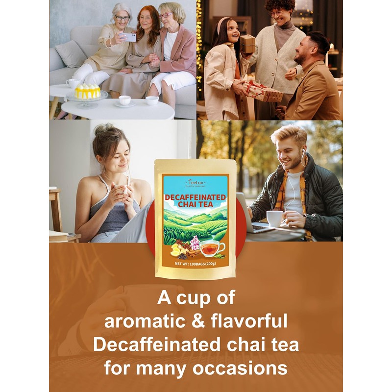 TeeLux Decaf Chai Black Tea, Decaffeinated Black Tea with Cinnamon,