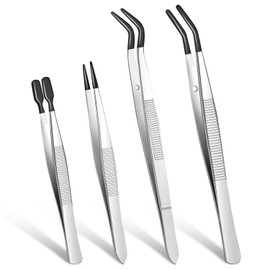 KUQIME4 Piece Rubber Tweezer Set, PVC Coated Tweezer Set, Straight Tip Rubber Tweezers, Flat Tip Rubber Tweezers, Long Curved Rubber Tweezers for Everyday Crafts and Jewelry Tools (black)