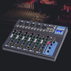 7 Channel Professional DJ Audio Mixer Sound Board Console Interface Digital USB MP3 Bluetooth Input 48V Phantom Power Stereo DJ Studio Streaming for Recording, Podcasting
