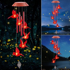 Carillones de viento de pájaro cardenal, carillones de viento solares de pájaro rojo para decoración de exterior/jardín/patio, regalos para novia/hija, cumpleaños, regalos para el día de la madre, el mejor regalo para mujeres