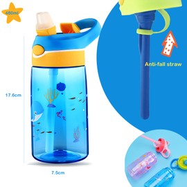16oz/480ml Children Water Bottle with Tritan, BPA-Free Cup, Leak-Proof – Straw Top with Lock - Suitable for Schools, Sports, Camps, Picnics&More, Drink Bottle for Children (Whale)