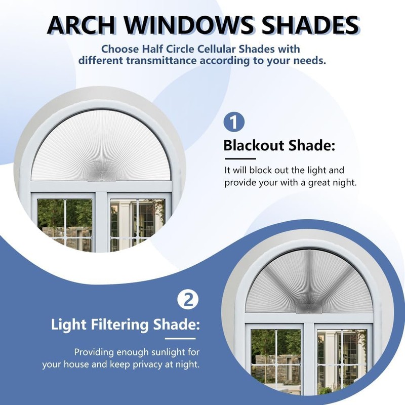 OUDUCK Arch Window Shades Blackout Half Circle Cellular Shades, Pleated