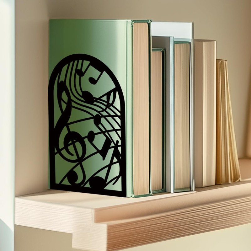 BEUNITONE Musical Metal Book Ends Non-Skid Black Unique Bookend Decorative