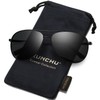 kunchu Vintage Sunglasses Womens Oval Retro Polarised UV400 Protection-Dark Black