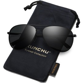 kunchu Vintage Sunglasses Womens Oval Retro Polarised UV400 Protection-Dark Black