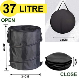 Garden Waste Bag & Camping Trash Can,Collapsible Oxford Cloth Pop-Up Sack with Handles, Reusable Bin for Leaves Rubbish Toys, Ideal for Gardening Hiking Picnics Lawn Care Yard Storage(Black-37L)