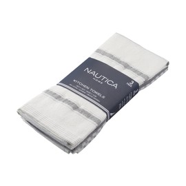 Nautica 100% Cotton Kitchen Towels | Super Absorbent Reusable Cleaning Cloths, Tea Towels, Hand Towels for Drying Dishes | Set of 3 | 18" X 28" | Grey Stripe/White
