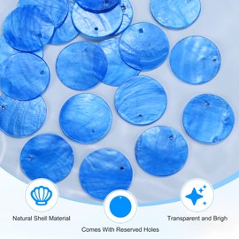 M METERXITY 20-Pack Round Capiz Sea Shells, 1 Inch(25mm) Natural Shell Pieces for Wind Chimes/Seashell/Curtain Shell/DIY Craft, Flat Round Coin Bead [Blue]