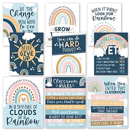 9 Boho Rainbow Classroom Decor Signs Welcome Sign For Classroom Motivational Posters For Classroom Bulletin Board Decorations, Growth Mindset Classroom Posters Elementary Middle School Classroom Rules