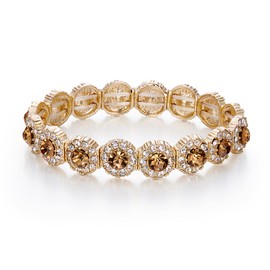 Clearine Ladies Bracelet Wedding Bridal Crystal Rhinestone Pearl Stretch Bangle Clear Silver Tone, Metal Crystal