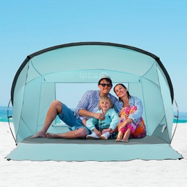 OutdoorMaster Beach Tent for 3-4 Person - Easy Setup and Portable Beach Shade Sun Shelter Canopy with UPF 50+ UV Protection Removable Skylight Family Size - Green